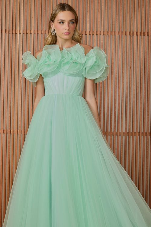 Vestido Longo Thássia Flores - Mint