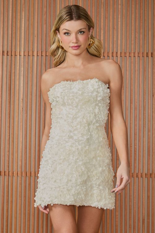 Vestido Curto Aurora Flor 3d - Off White