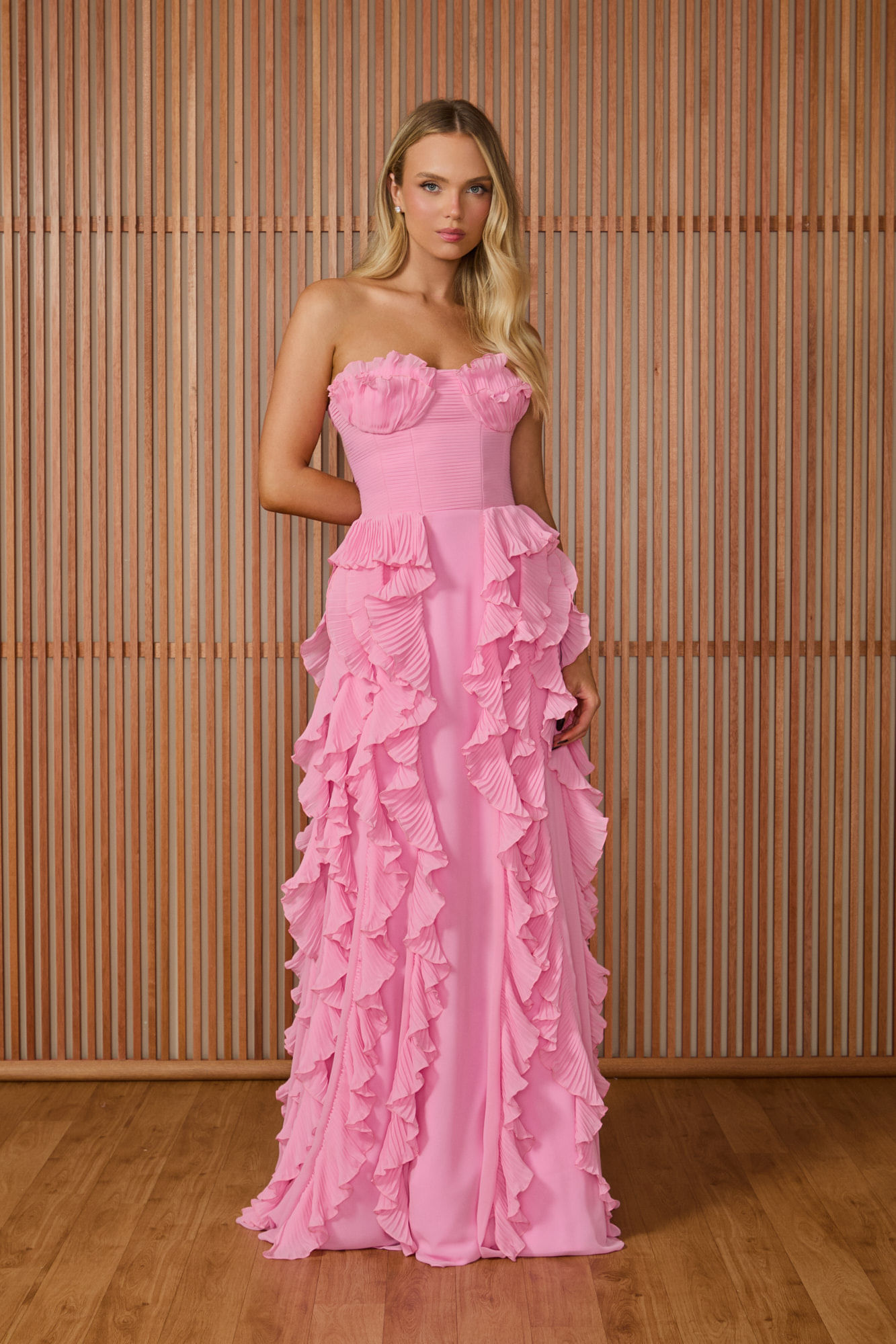 De Festa Com Babados Vestidos Babados 2018 Rosa Chiclete Vestido