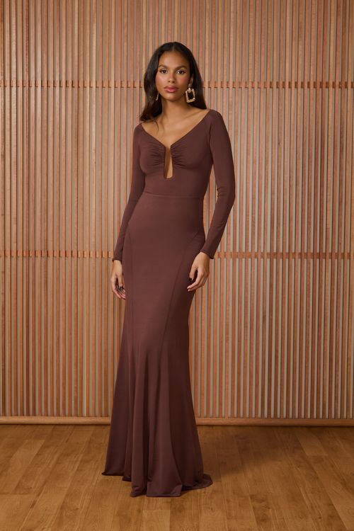Vestido Longo Amelie Ombro a Ombro - Coffee