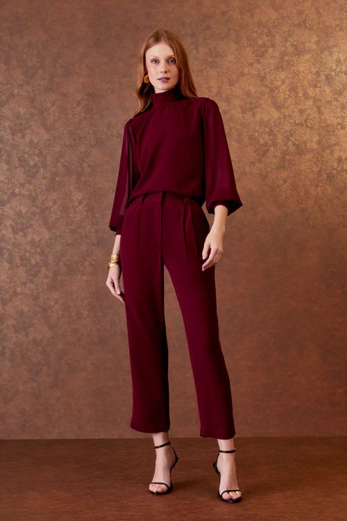 Calça Clássica Pregas - Bordeaux