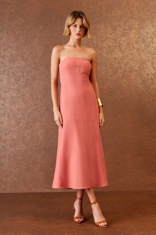 Vestido Midi Recortes Detalhe Decote - Blush