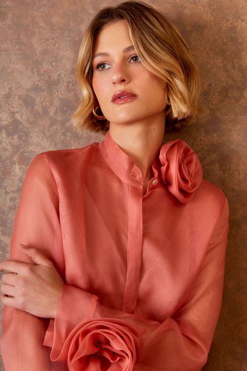 Camisa Organza Flor - Blush