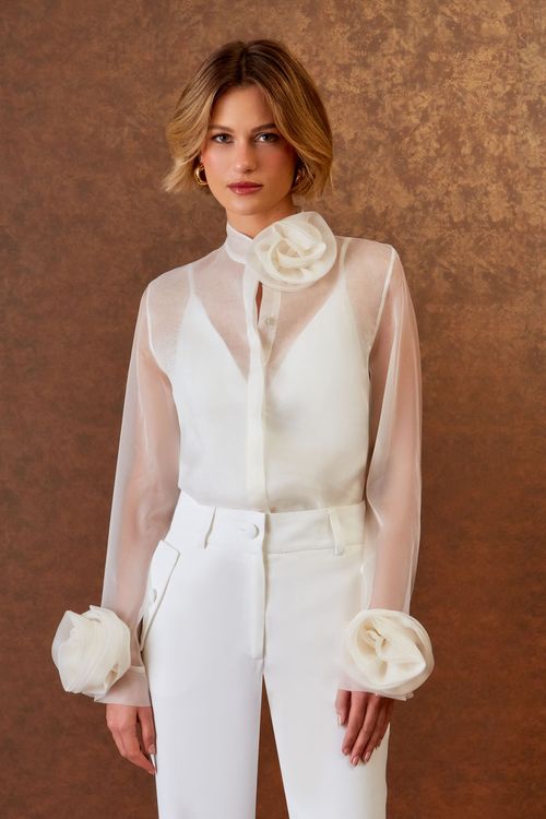 Camisa Organza Flor - Off White