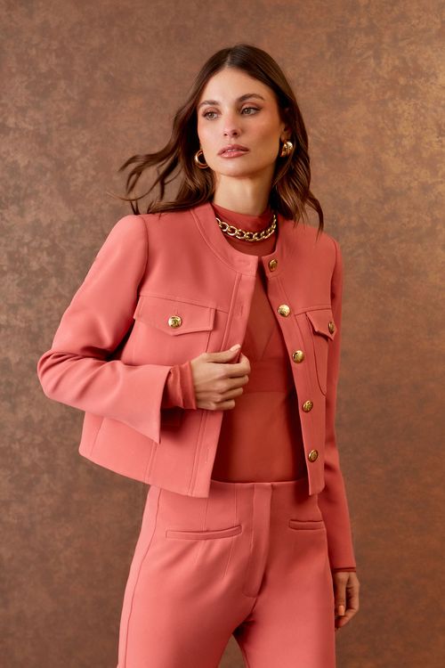Jaqueta Bolsos Decote Redondo - Blush