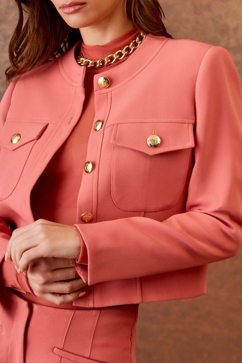 Jaqueta Bolsos Decote Redondo - Blush