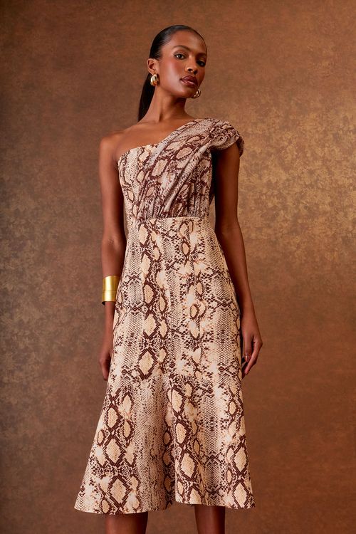 Vestido Midi Recortes Serpente - Estampa Serpente