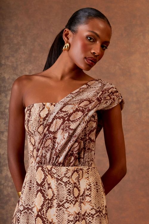 Vestido Midi Recortes Serpente - Estampa Serpente