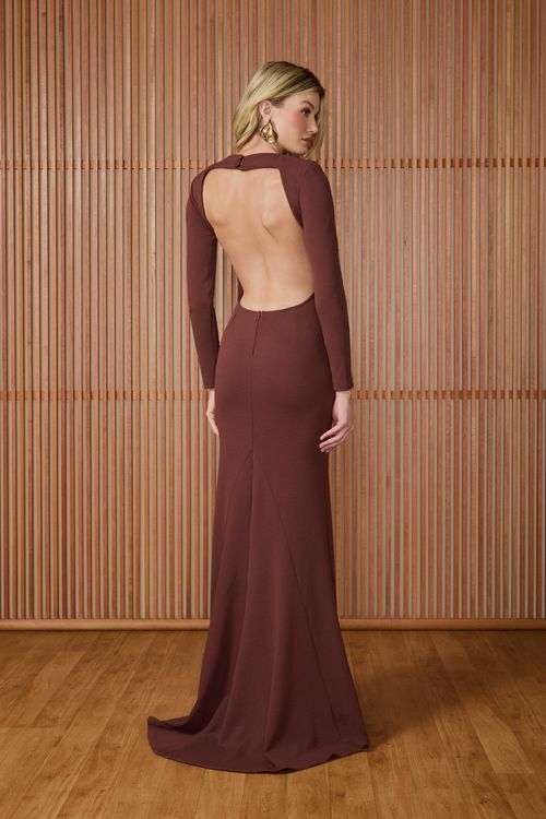Vestido Longo Beatrice Decote Costas - Coffee