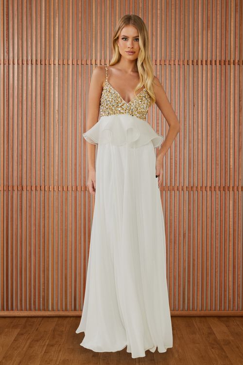 Vestido Longo Sophia Busto Bordado - Off White
