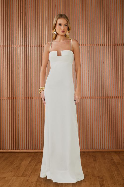 Vestido Longo Mayra Pespontado - Off White