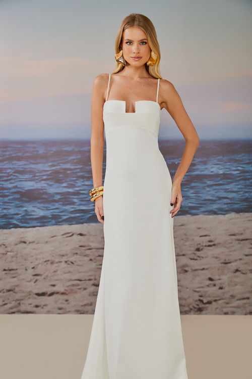Vestido Longo Mayra Pespontado - Off White