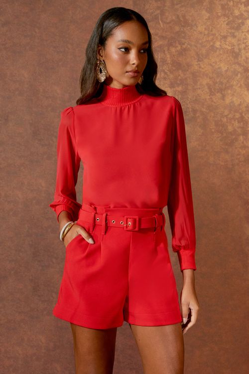Short Alfaiataria Com Cinto - Rouge