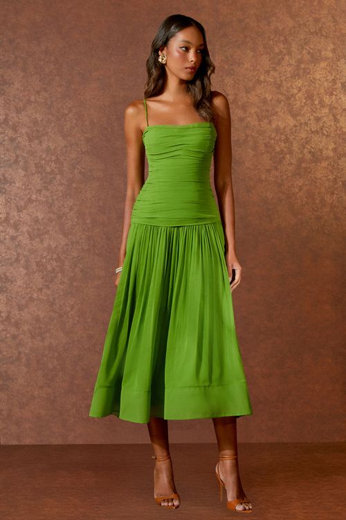 Vestido Midi Drape Alça - Olive