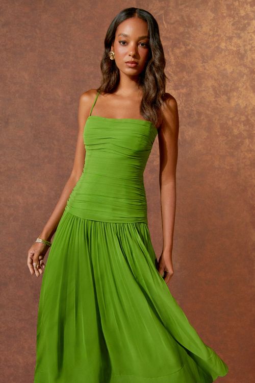 Vestido Midi Drape Alça - Olive