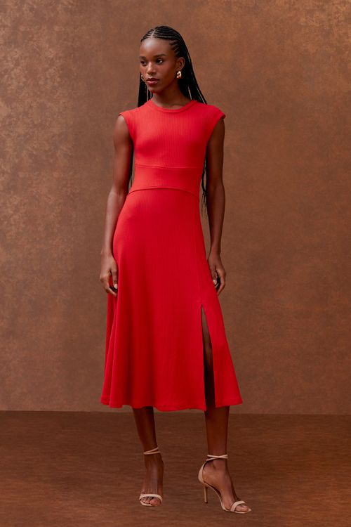 Vestido Midi Pala Cintura - Rouge