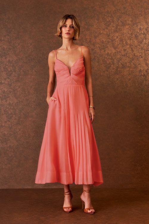 Vestido Midi Decote Pregas - Blush