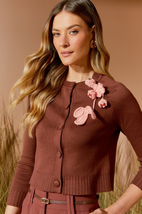 CASACO TRICOT BROCHE FLOR