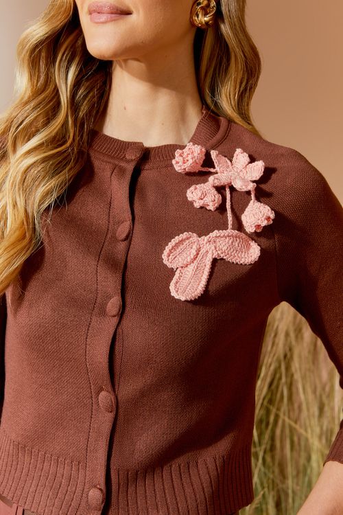 CASACO TRICOT BROCHE FLOR