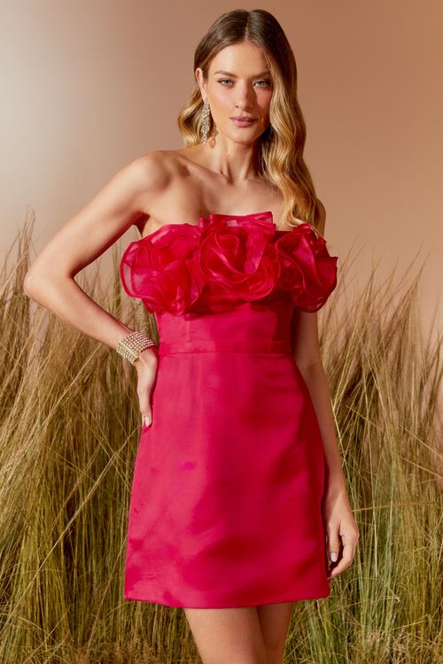 Vestido Seda Decote Flores