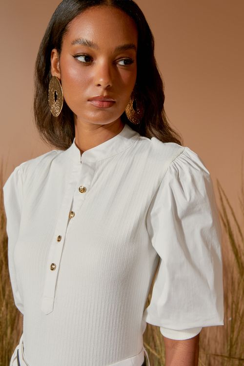 Blusa Polo Mix Tecidos - Off White
