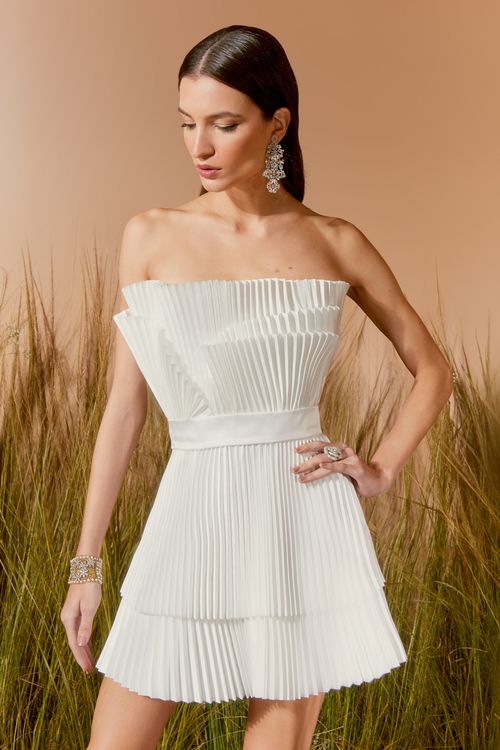 Vestido Curto Plissado