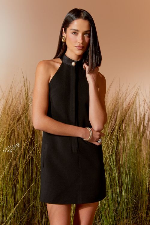 Vestido Curto Botão Detalhe