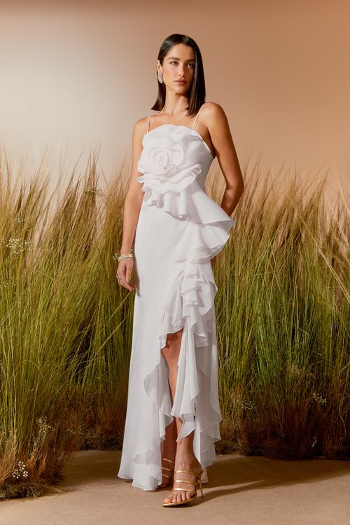 Vestido Longo Flor Camadas