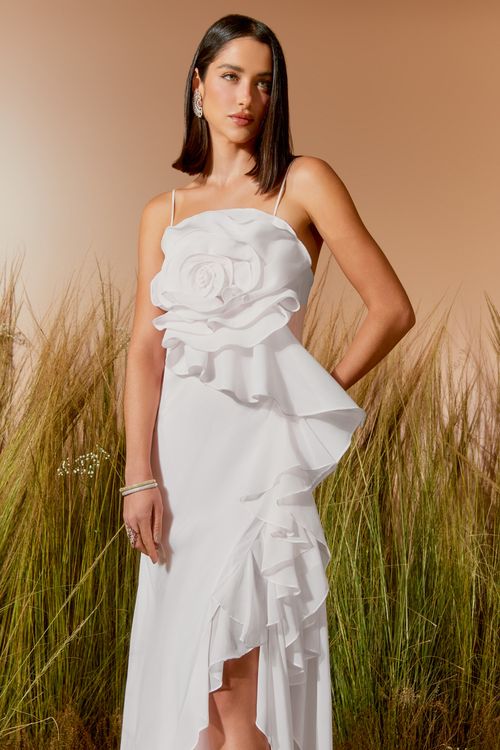 Vestido Longo Flor Camadas