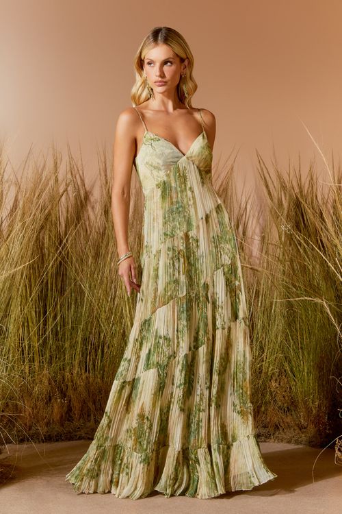 Vestido Longo Estampa Habitat Camadas
