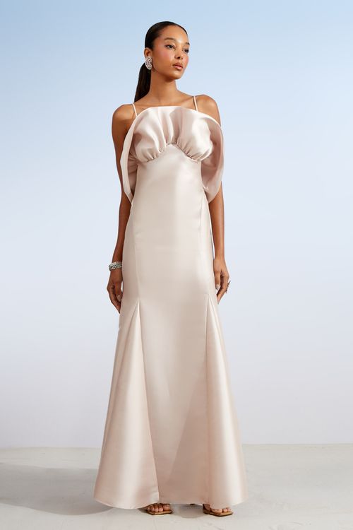 VESTIDO LONGO BABADO ESTRUTURADO