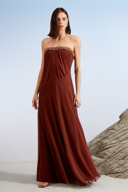 VESTIDO LONGO PALA BORDADA