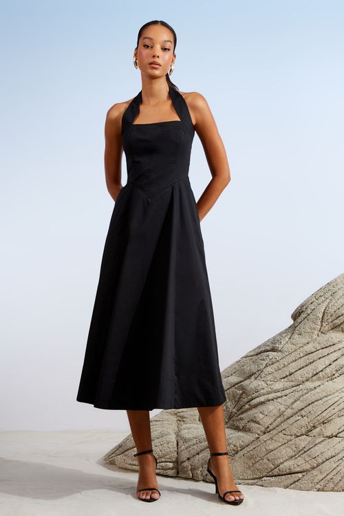 VESTIDO MIDI FRENTE ÚNICA RECORTES