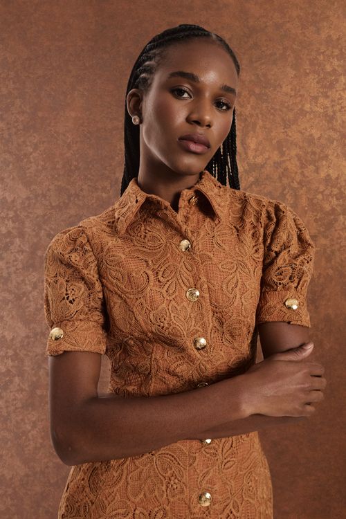 Vestido Curto Guipure Botões